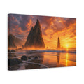 Side Mockup 4. Nature Sea Stacks Orange And Gold shown as stretched canvas wall art