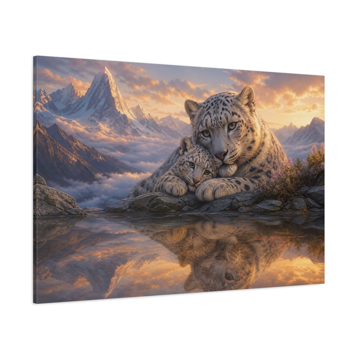 Side Mockup 1. Nature Snow Leopards Orange And Grey shown as canvas print