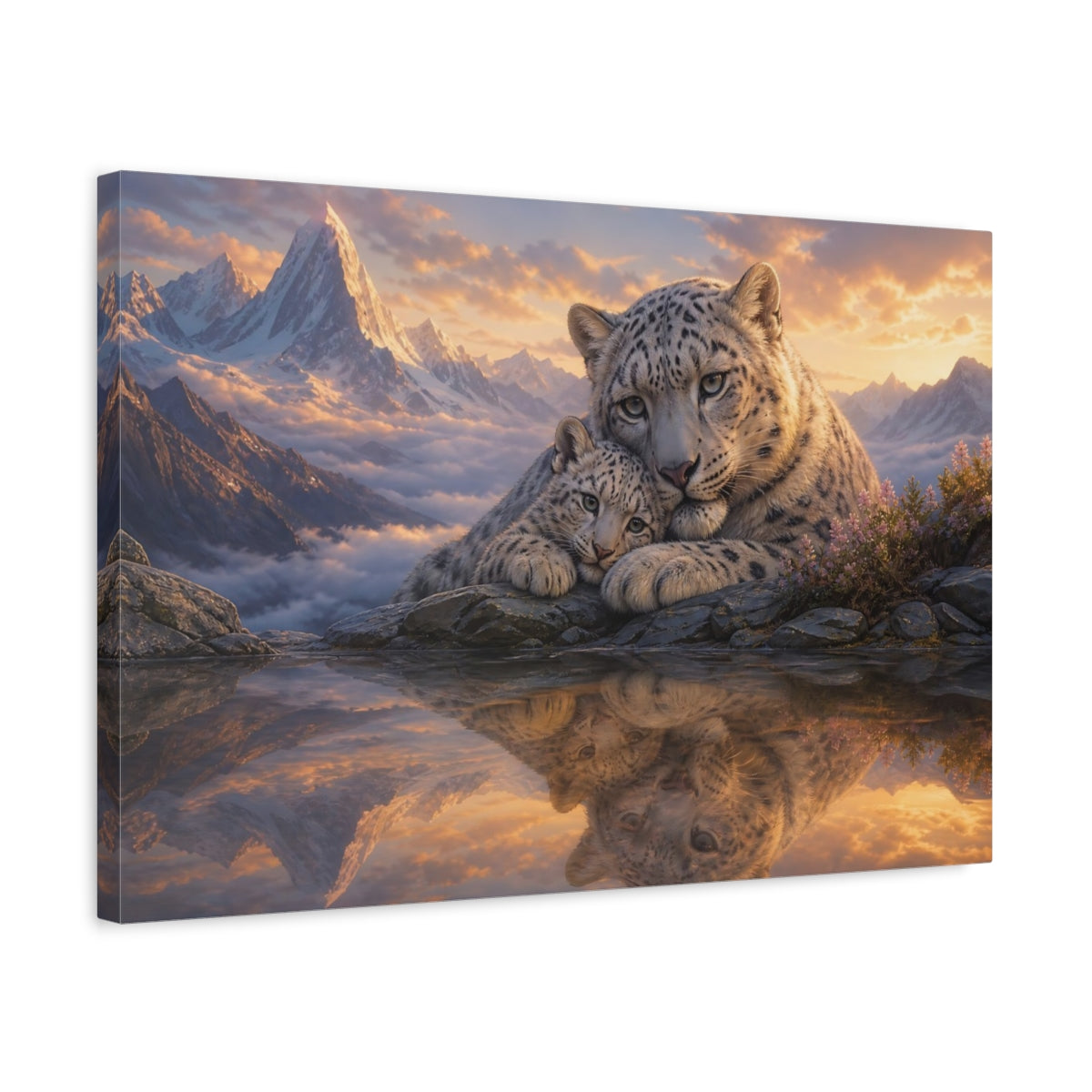 Side Mockup 3. Nature Snow Leopards Orange And Grey shown as canvas print