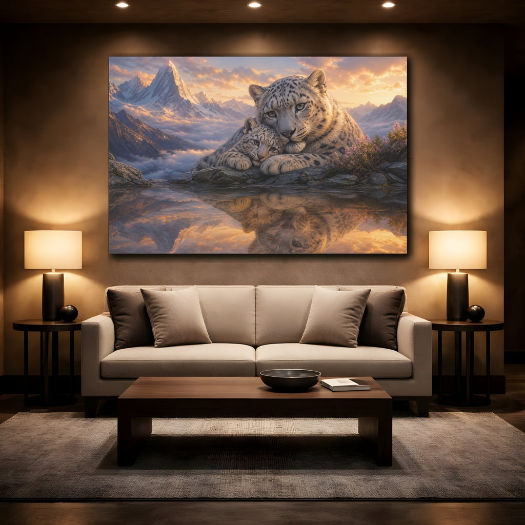 Mockup 2. Nature Snow Leopards Orange And Grey shown as canvas print