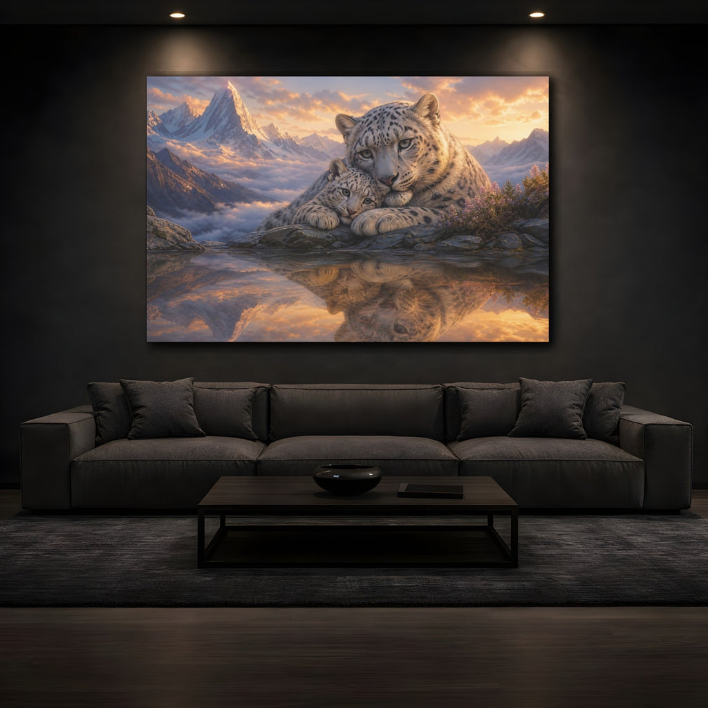 Mockup 3. Nature Snow Leopards Orange And Grey shown as canvas print