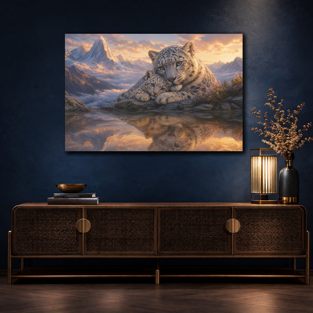 Mockup 4. Nature Snow Leopards Orange And Grey shown as canvas print