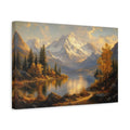 Side Mockup 4. Nature Snowy Mountains Golden Mountain Lake shown as canvas print