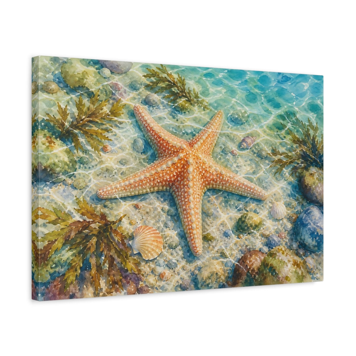 Side Mockup 3. Nature Starfish Orange Starfish shown as stretched canvas wall art