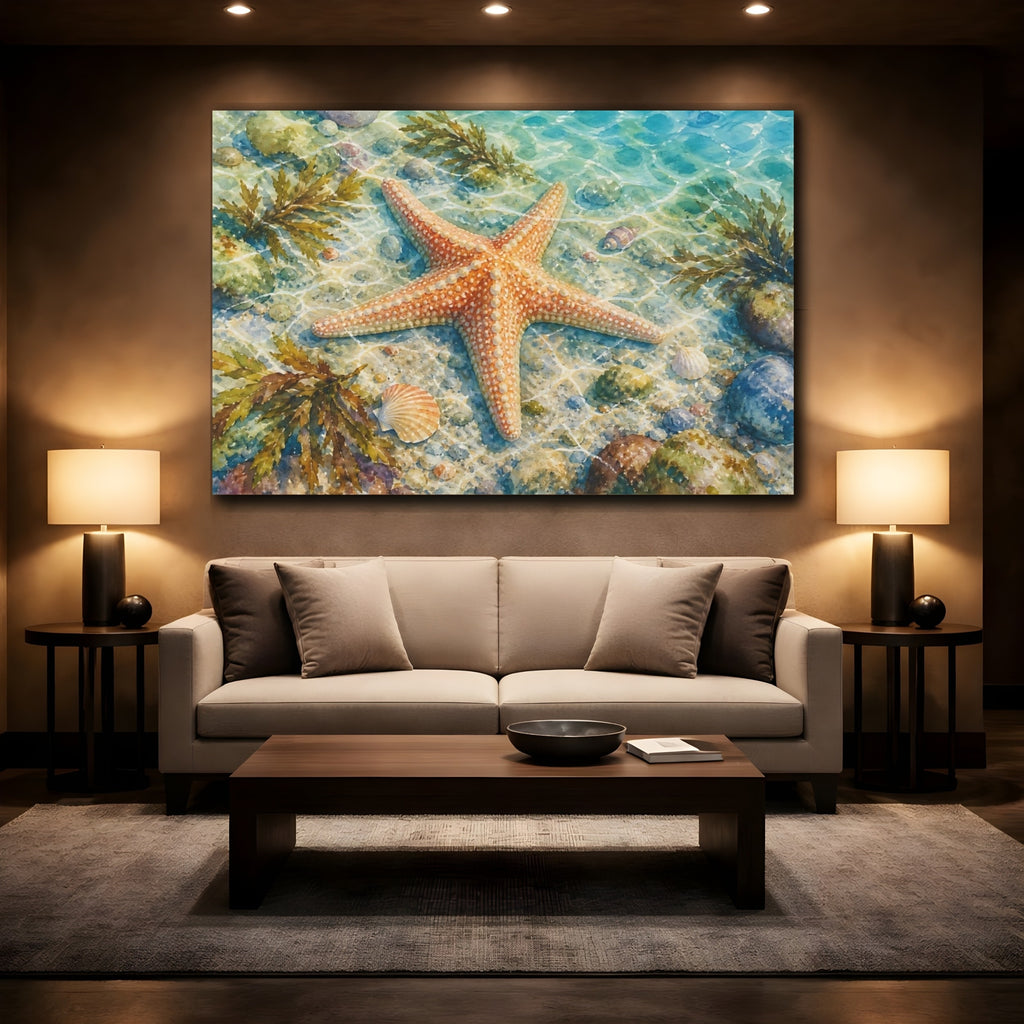 Mockup 2. Nature Starfish Orange Starfish shown as stretched canvas wall art