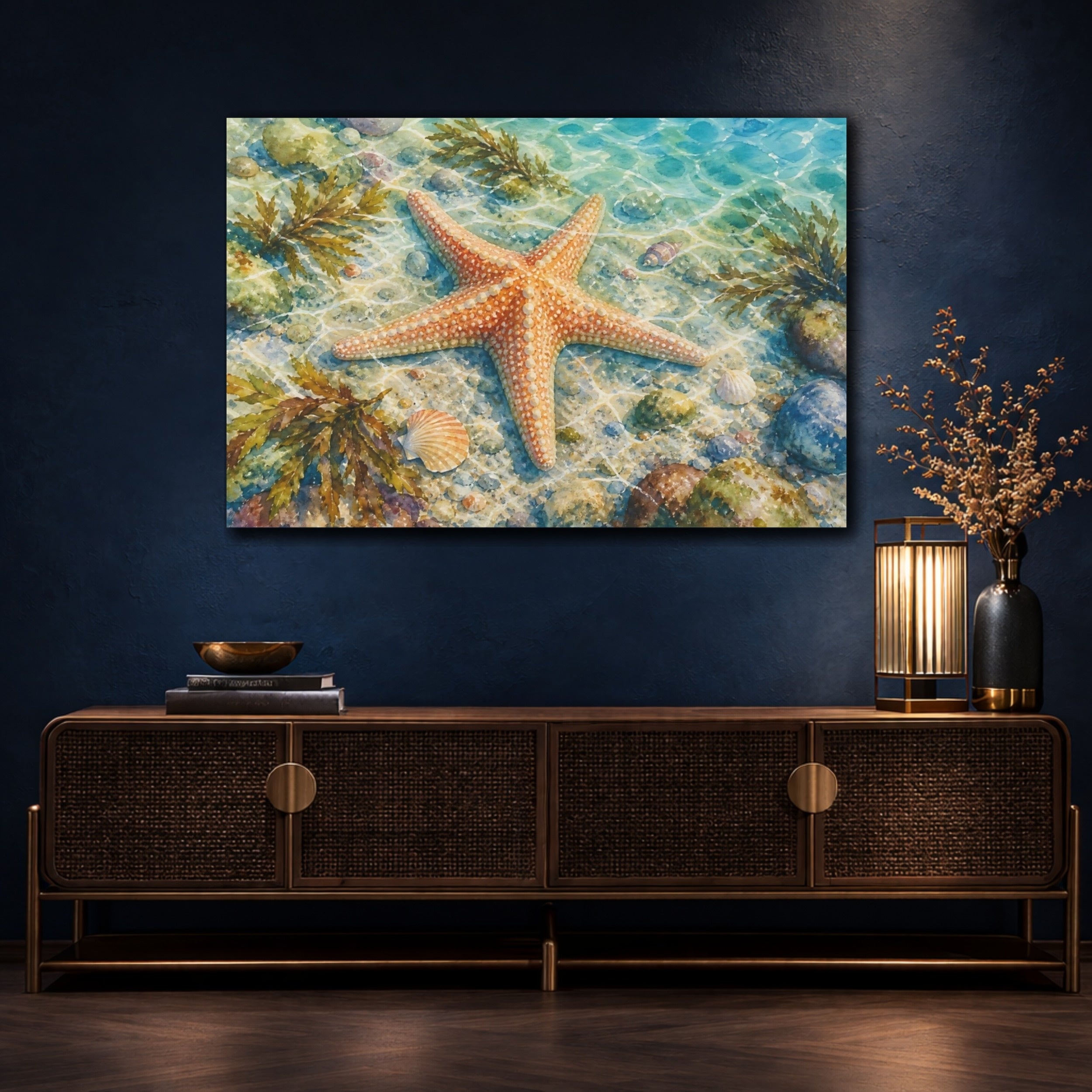 Mockup 4. Nature Starfish Orange Starfish shown as stretched canvas wall art