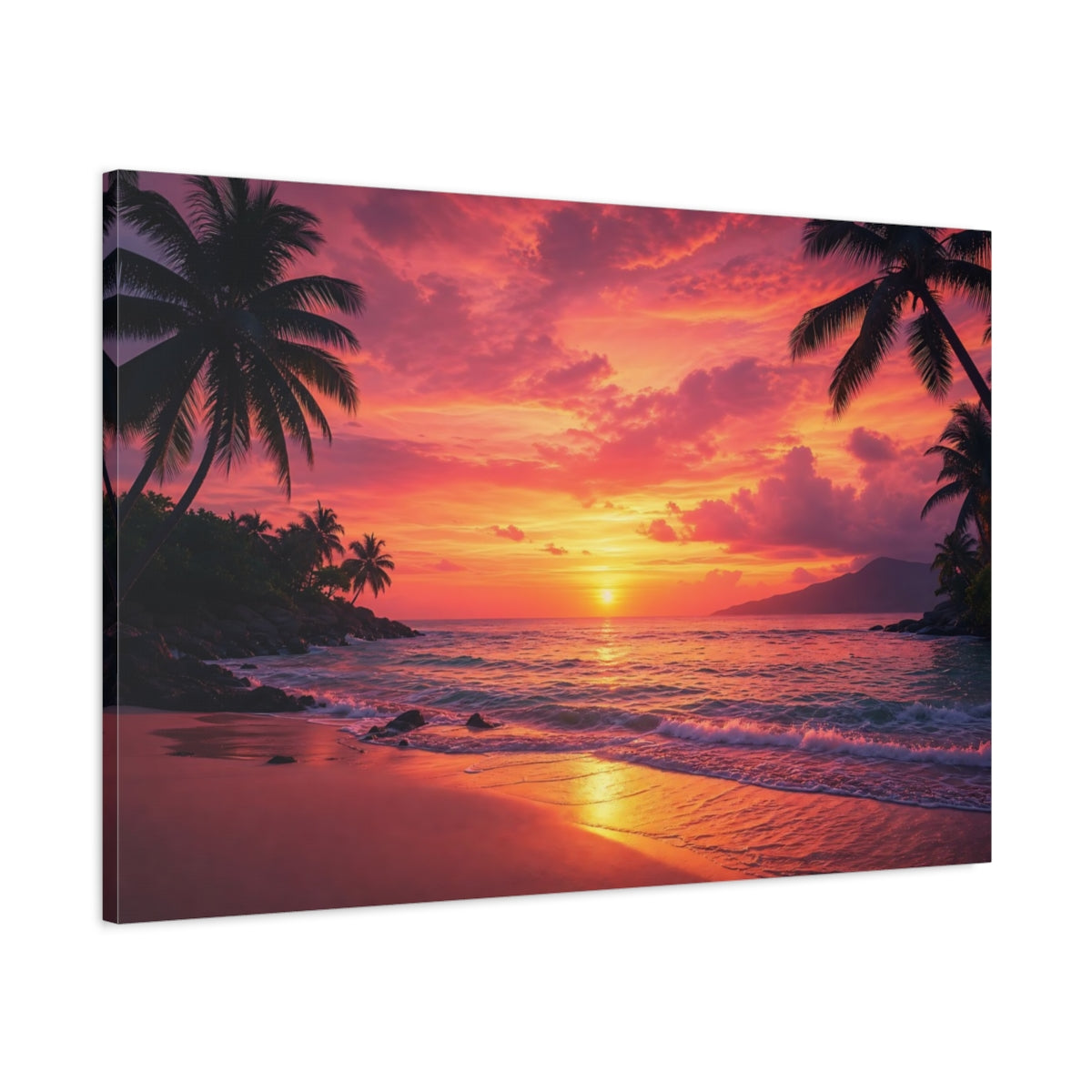 Main Mockup. Nature Sunset Beach Tropical Sunset shown as canvas print