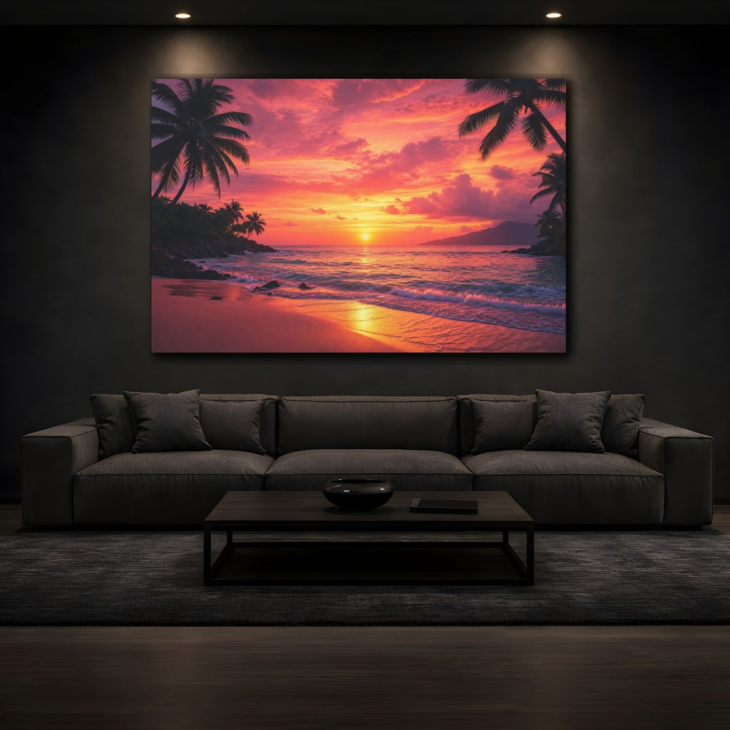 Mockup 3. Nature Sunset Beach Tropical Sunset shown as canvas print