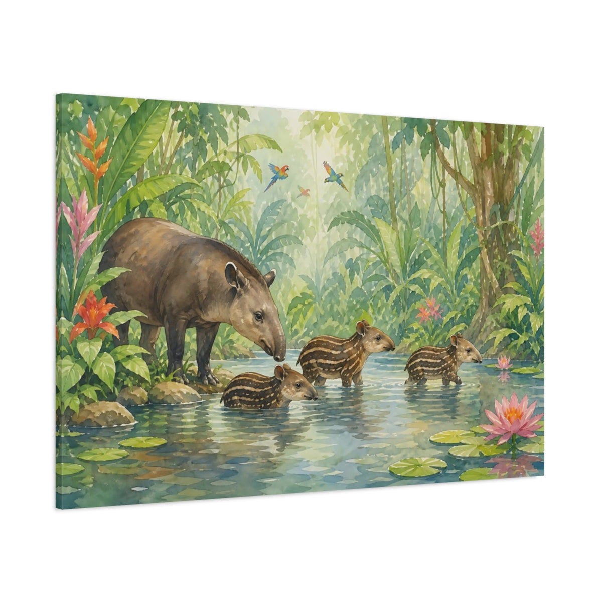 Side Mockup 1. Nature Tapirs Green Jungle Tapir shown as stretched canvas wall art