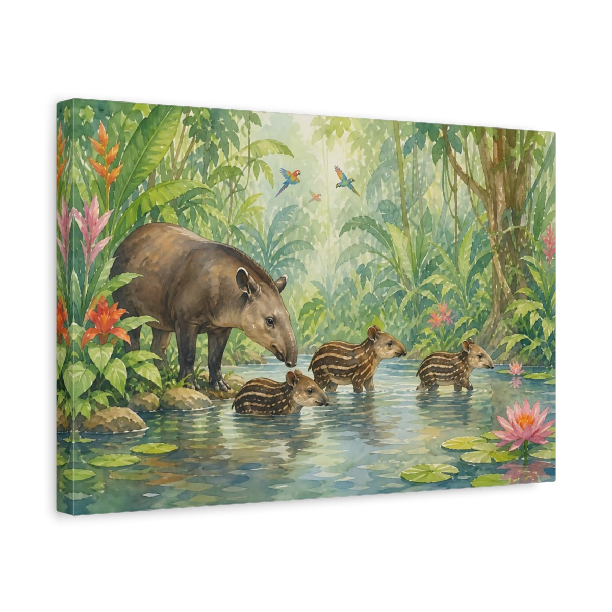 Side Mockup 4. Nature Tapirs Green Jungle Tapir shown as stretched canvas wall art
