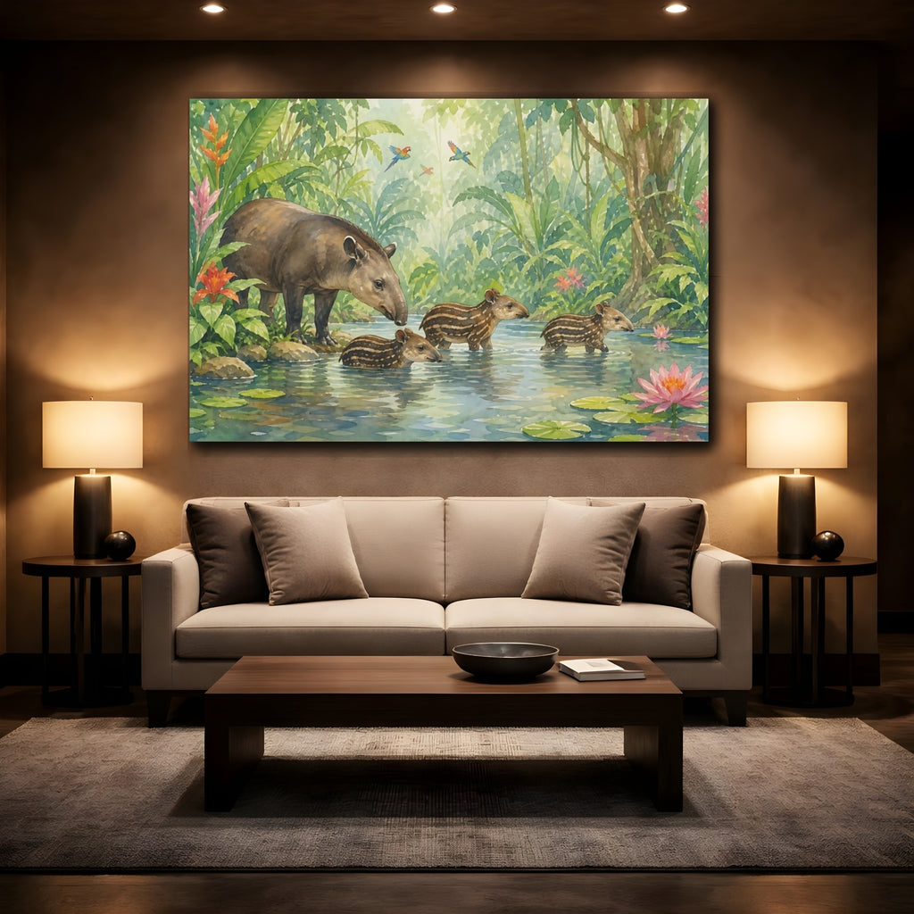 Mockup 2. Nature Tapirs Green Jungle Tapir shown as stretched canvas wall art