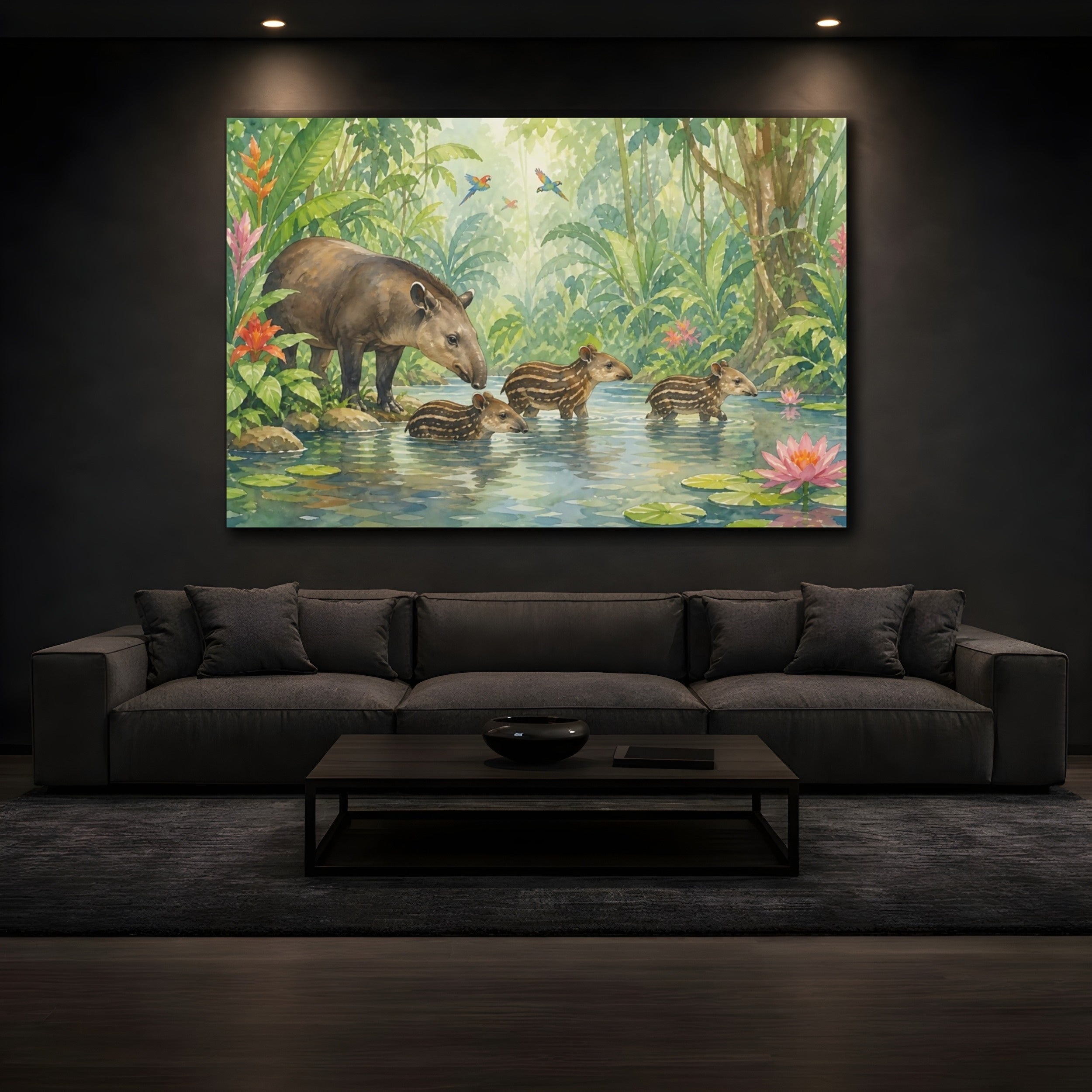 Mockup 3. Nature Tapirs Green Jungle Tapir shown as stretched canvas wall art