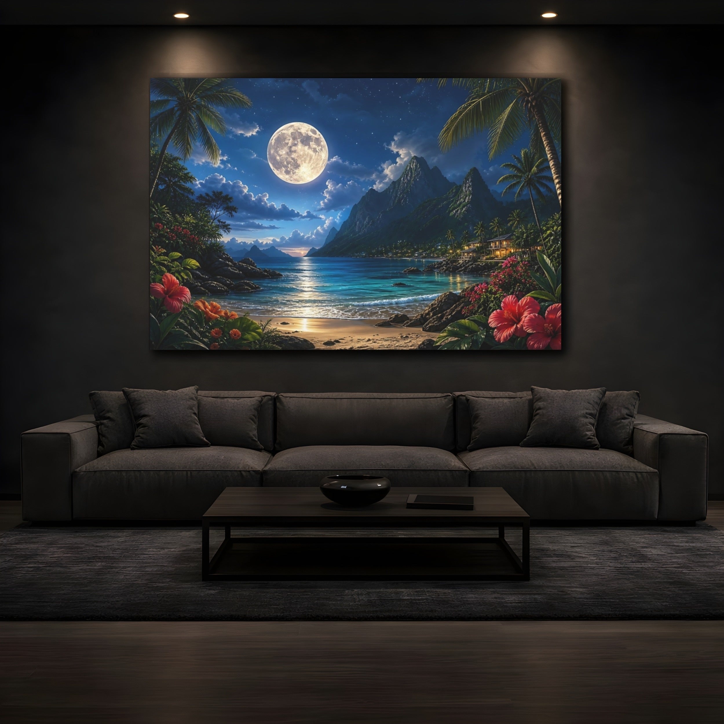 Mockup 3. Nature Tropical Beach Moonlit Tropical Beach shown as canvas print