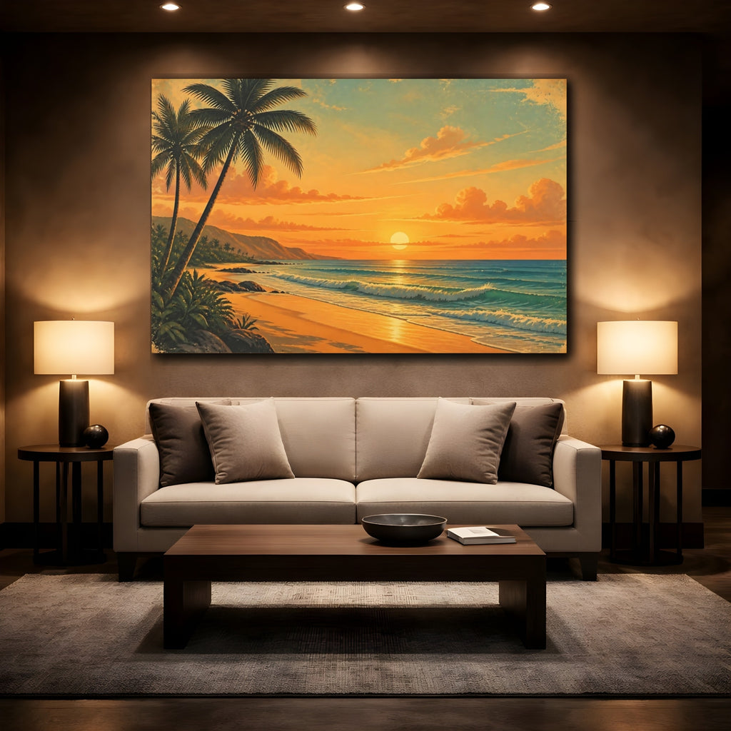 Mockup 2. Nature Tropical Beach Orange Beach Sunset shown as canvas print