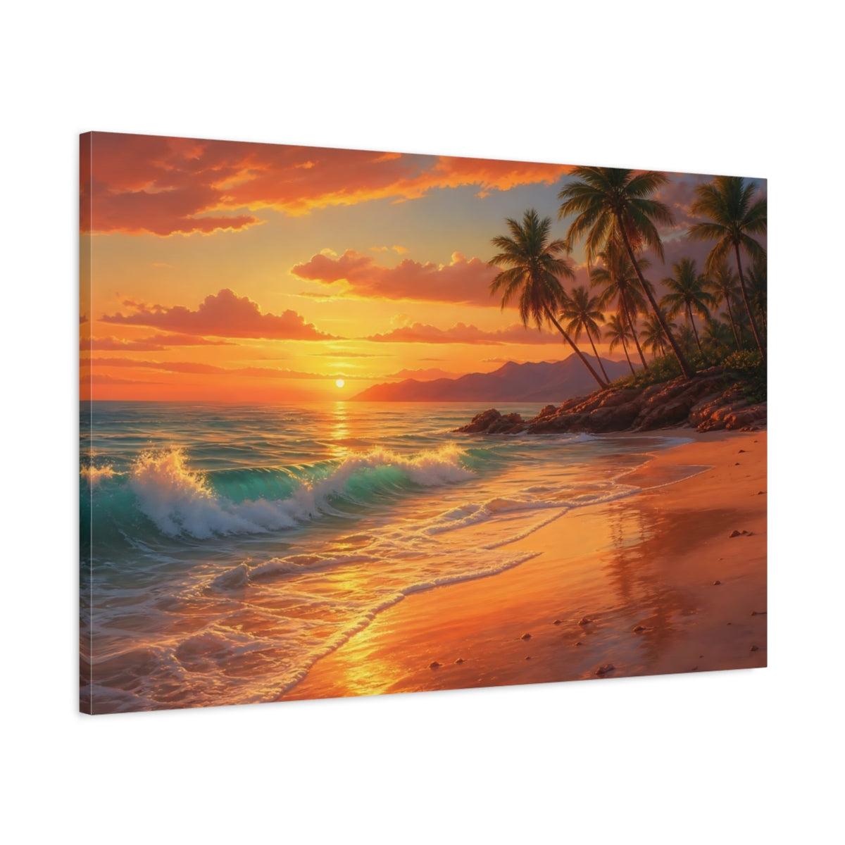 Main Mockup. Nature Tropical Beach Orange Sunset shown as canvas print
