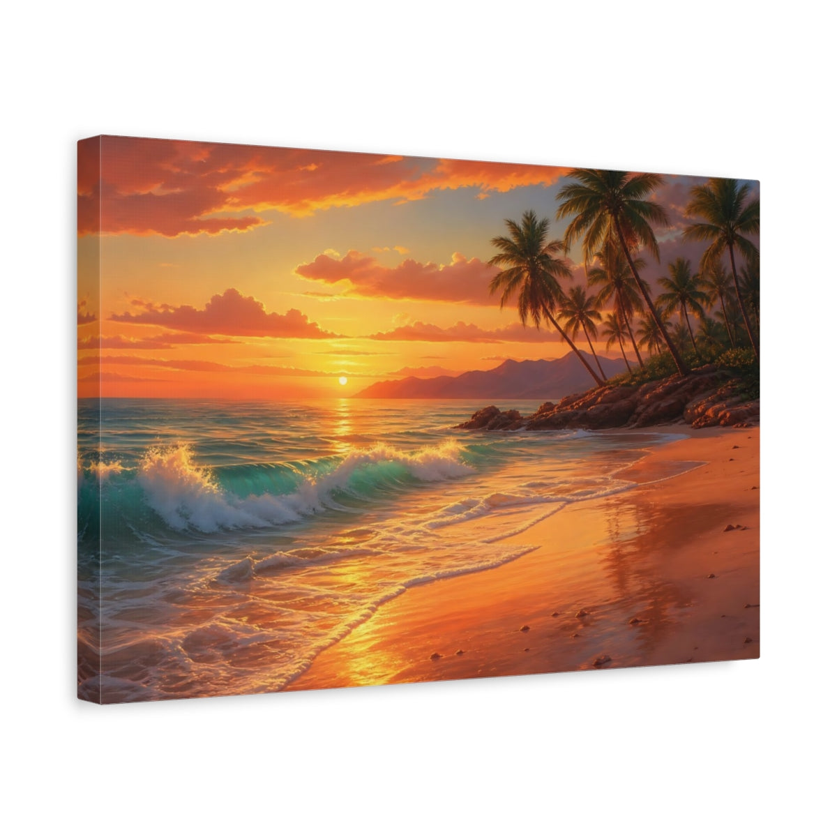 Side Mockup 4. Nature Tropical Beach Orange Sunset shown as canvas print