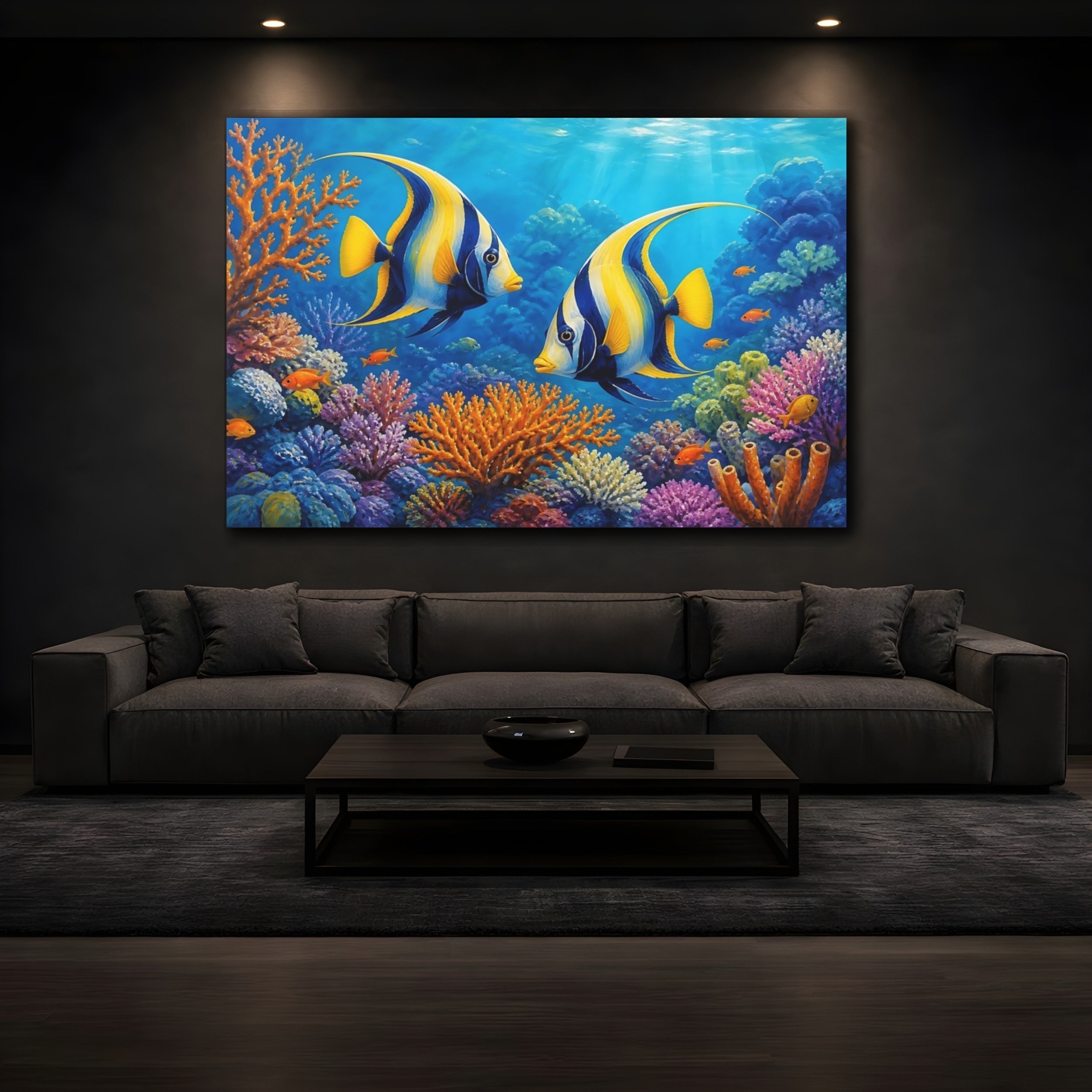 Mockup 3. Nature Tropical Fish Colorful Ocean shown as stretched canvas wall art
