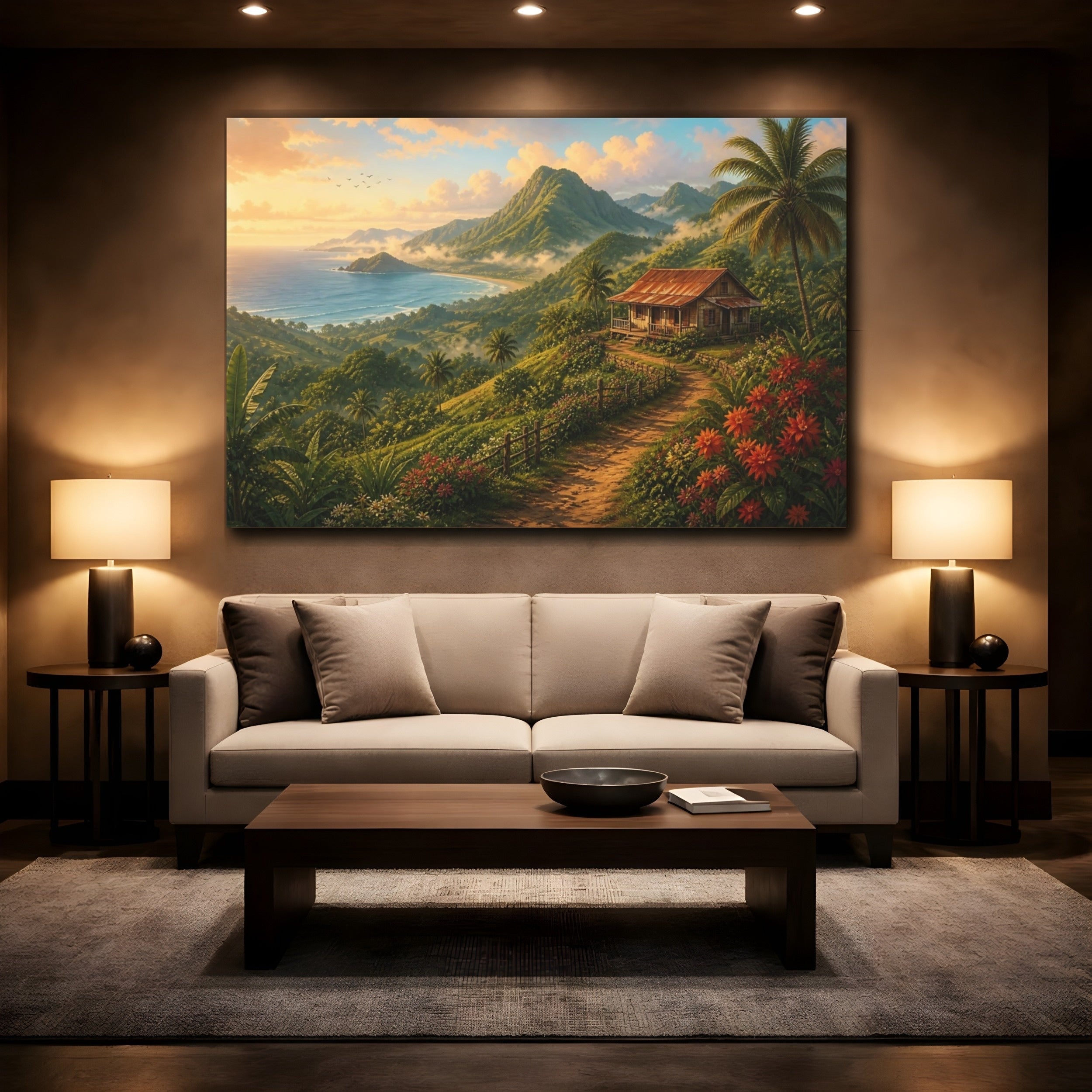 Mockup 2. Nature Tropical Landscape Tropical Landscape shown as stretched canvas wall art