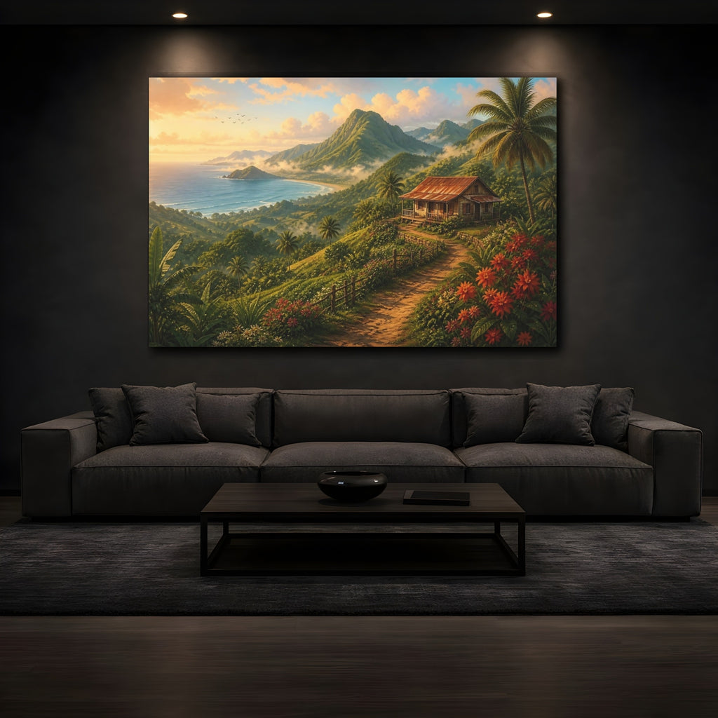 Mockup 3. Nature Tropical Landscape Tropical Landscape shown as stretched canvas wall art