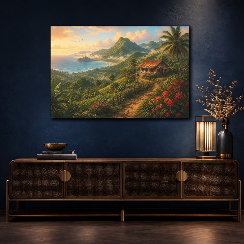 Mockup 4. Nature Tropical Landscape Tropical Landscape shown as stretched canvas wall art