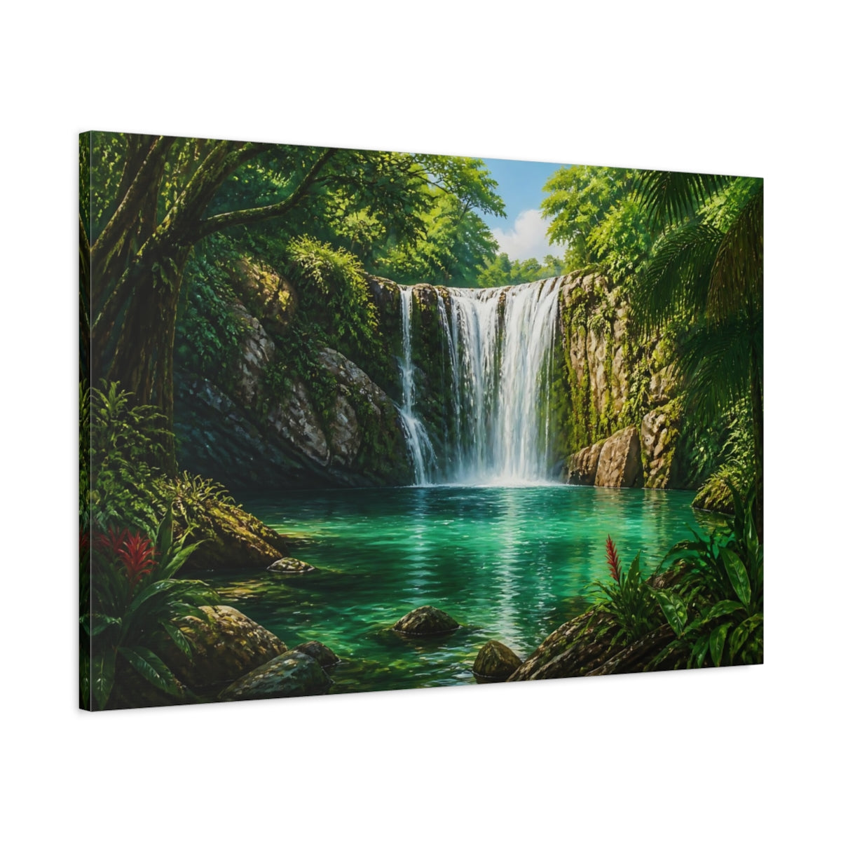 Main Mockup. Nature Tropical Waterfall Green Waterfall shown as canvas print