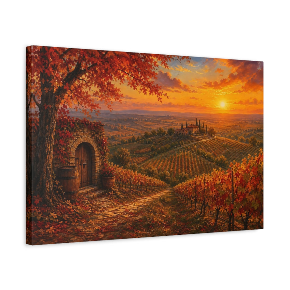 Side Mockup 3. Nature Vineyard Autumn Sunset shown as canvas print