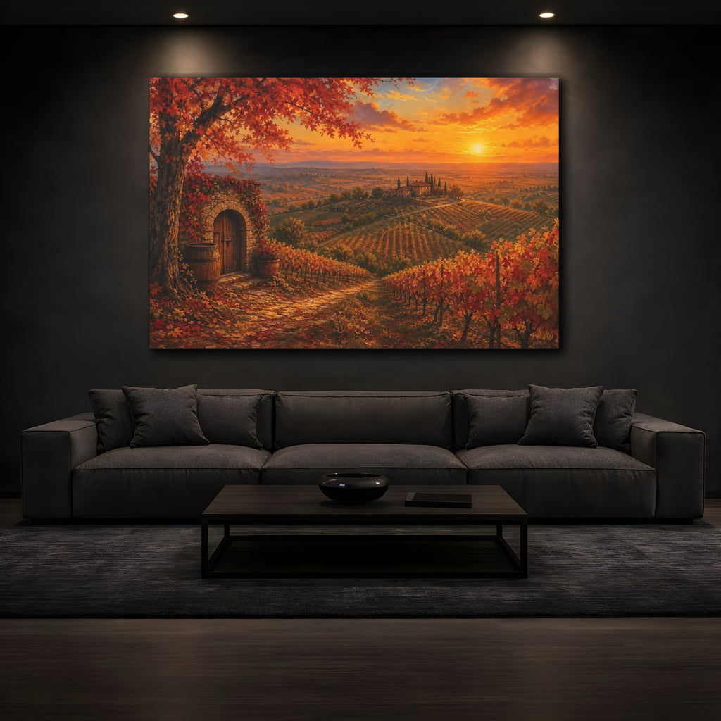 Mockup 3. Nature Vineyard Autumn Sunset shown as canvas print