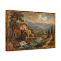 Side Mockup 4. Nature Water Mill Rustic Water Mill shown as stretched canvas wall art