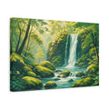 Side Mockup 4. Nature Waterfall Green And Blue shown as stretched canvas wall art