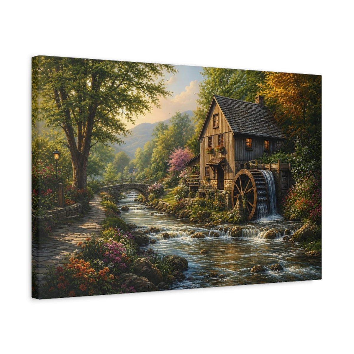Side Mockup 3. Nature Watermill Watermill Landscape shown as canvas print