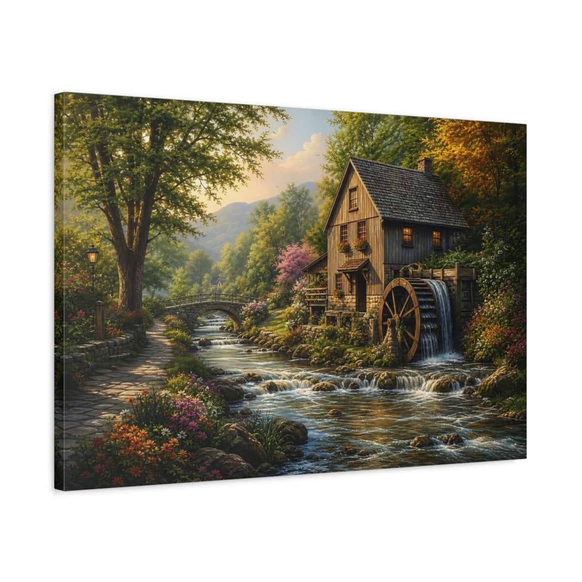 Side Mockup 2. Nature Watermill Watermill Landscape shown as canvas print
