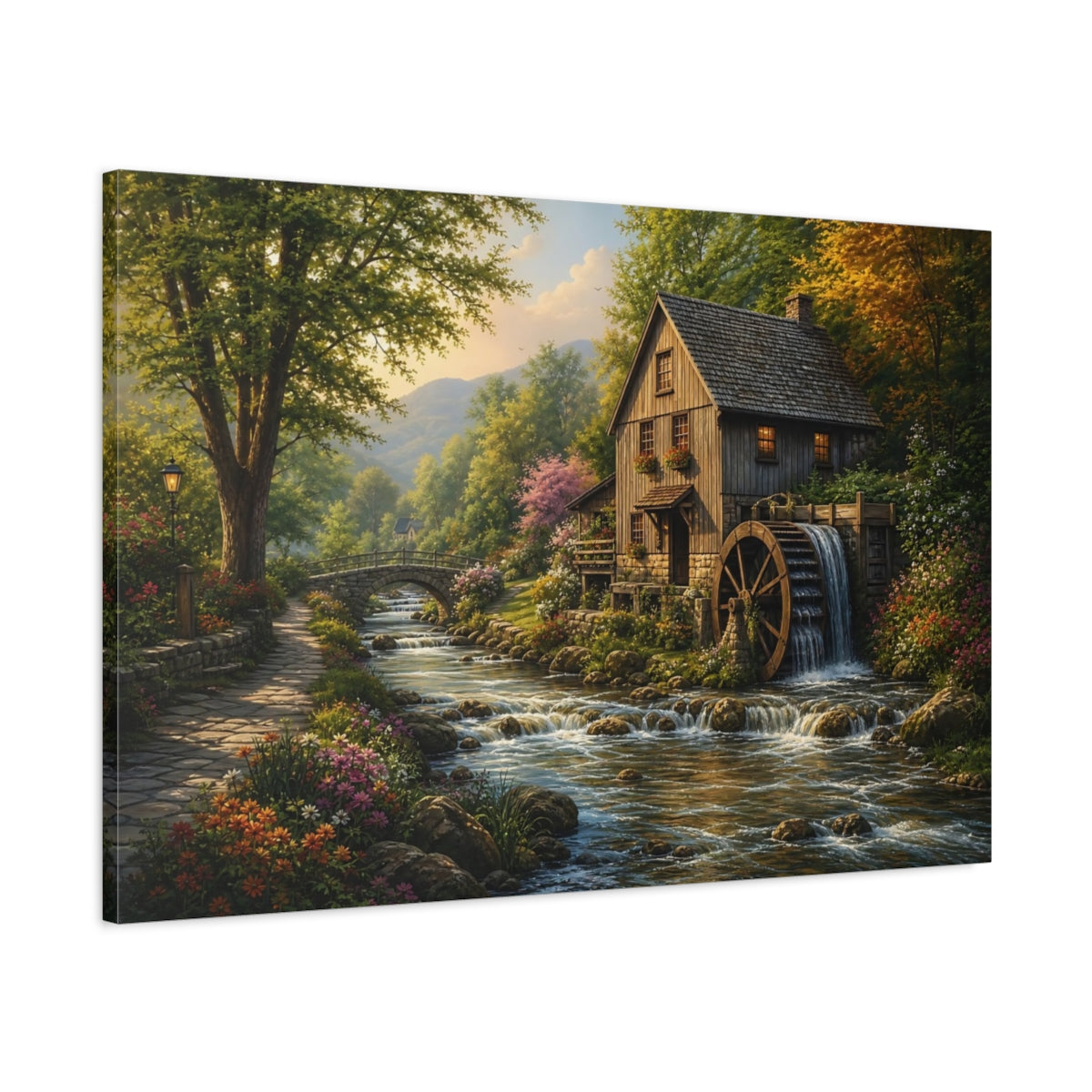 Main Mockup. Nature Watermill Watermill Landscape shown as canvas print