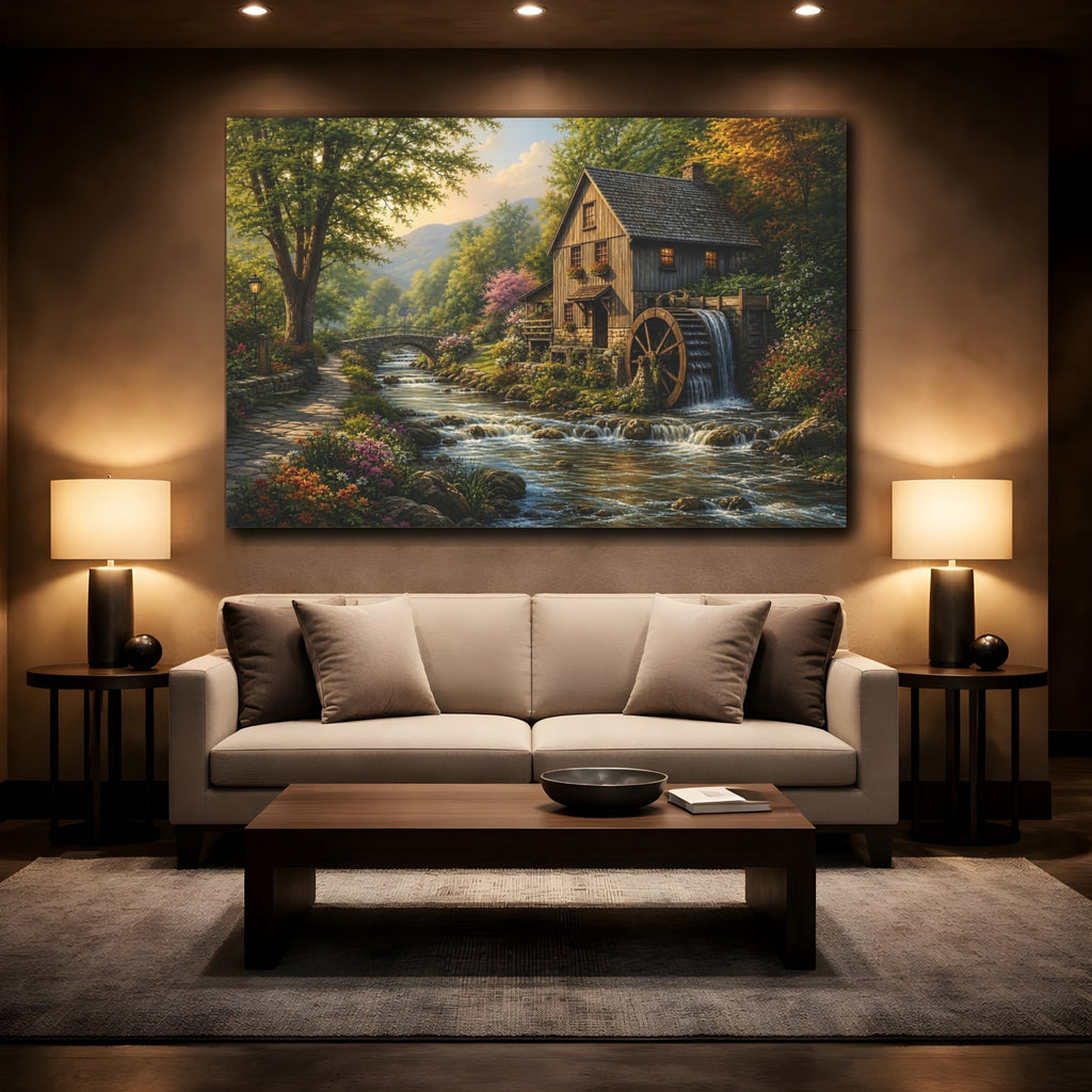 Mockup 2. Nature Watermill Watermill Landscape shown as canvas print