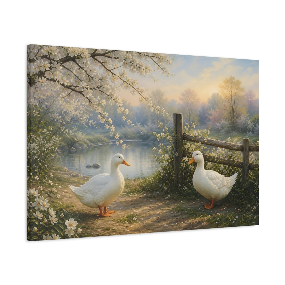 Main Mockup. Nature White Ducks Spring Nature Scene shown as canvas print