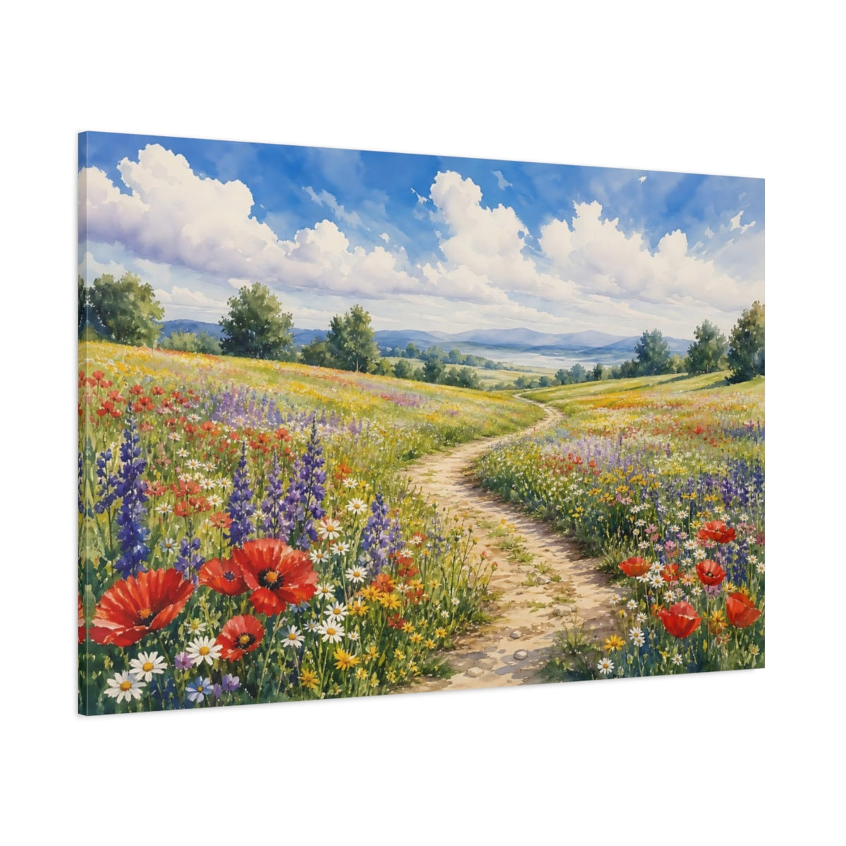 Side Mockup 1. Nature Wildflower Field Colorful Wildflowers shown as stretched canvas wall art