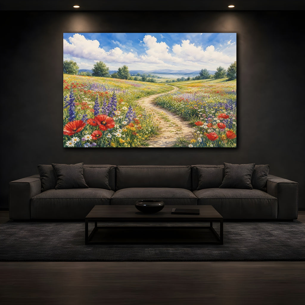 Mockup 3. Nature Wildflower Field Colorful Wildflowers shown as stretched canvas wall art