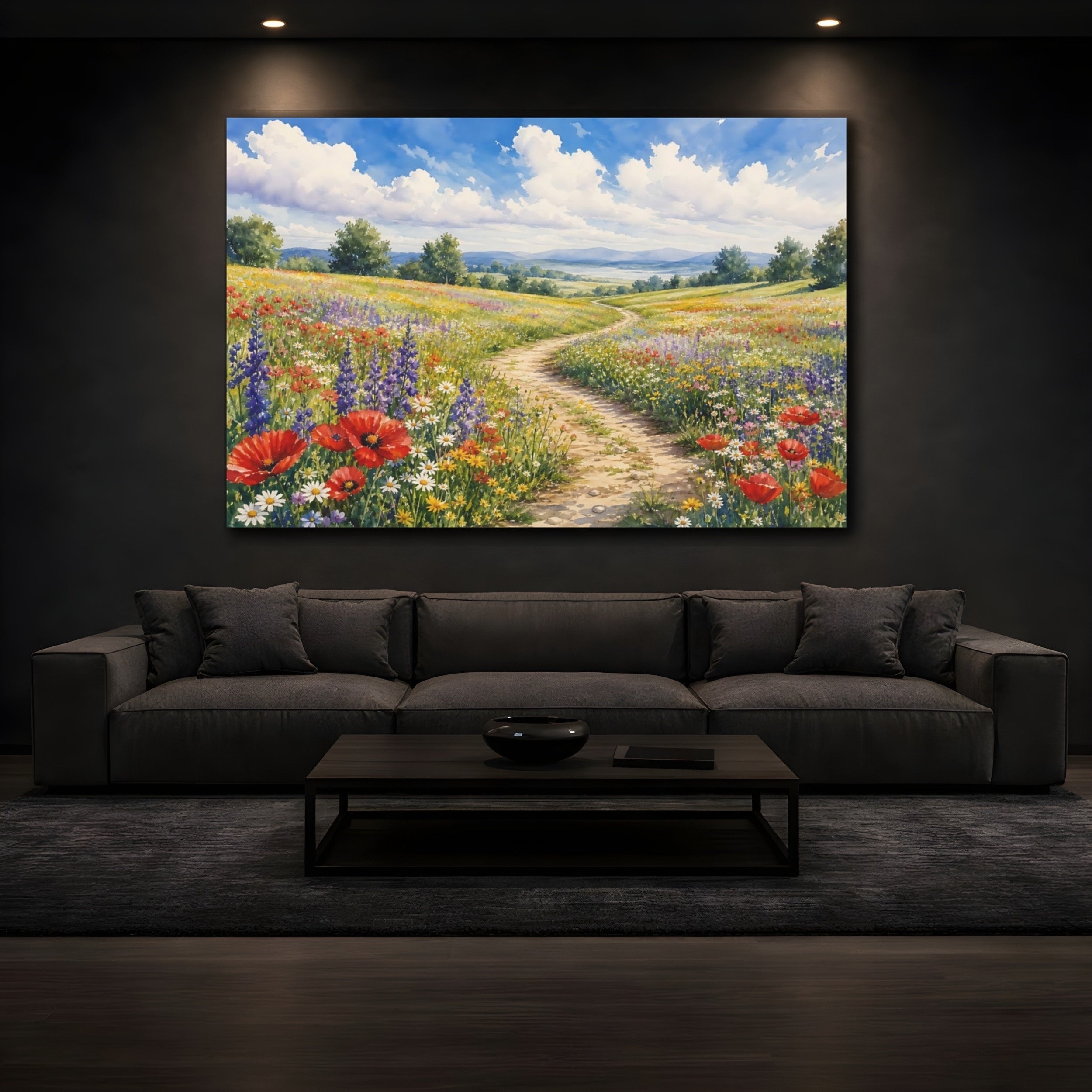 Mockup 3. Nature Wildflower Field Colorful Wildflowers shown as stretched canvas wall art