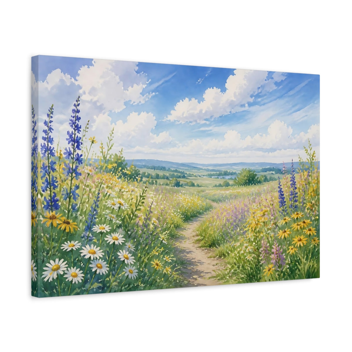 Side Mockup 3. Nature Wildflower Meadow Colorful Wildflowers shown as stretched canvas wall art