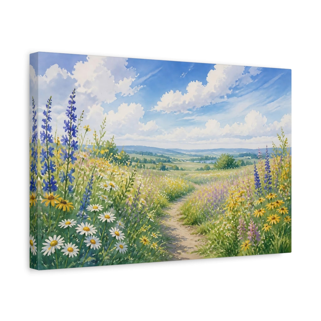 Side Mockup 4. Nature Wildflower Meadow Colorful Wildflowers shown as stretched canvas wall art