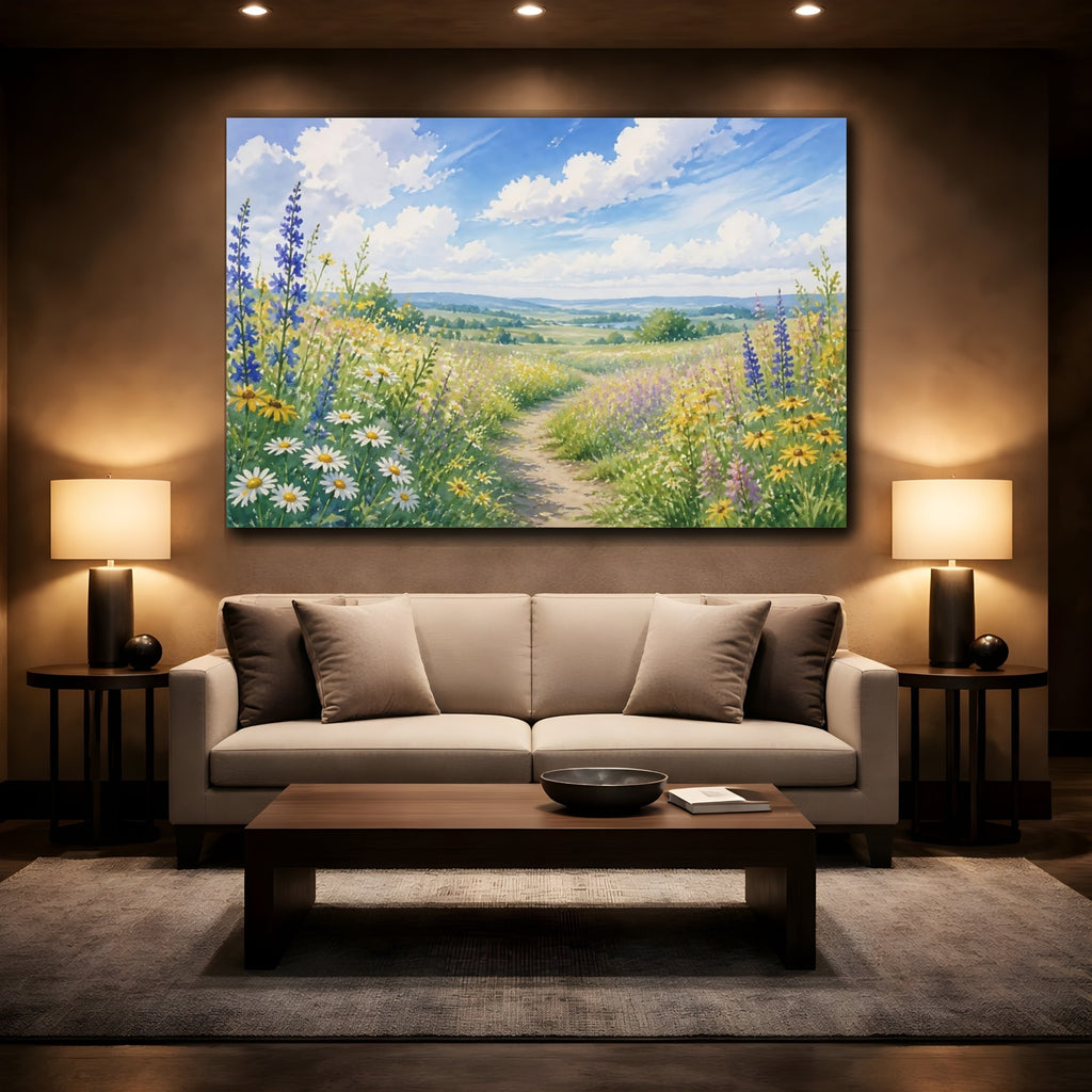 Mockup 2. Nature Wildflower Meadow Colorful Wildflowers shown as stretched canvas wall art