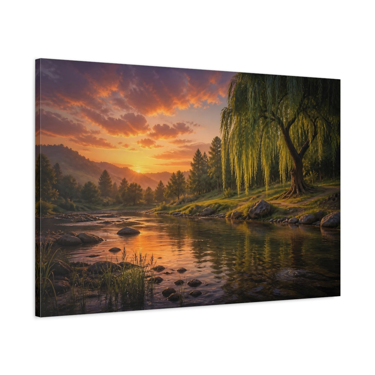 Main Mockup. Nature Willow Tree Orange And Green shown as canvas print