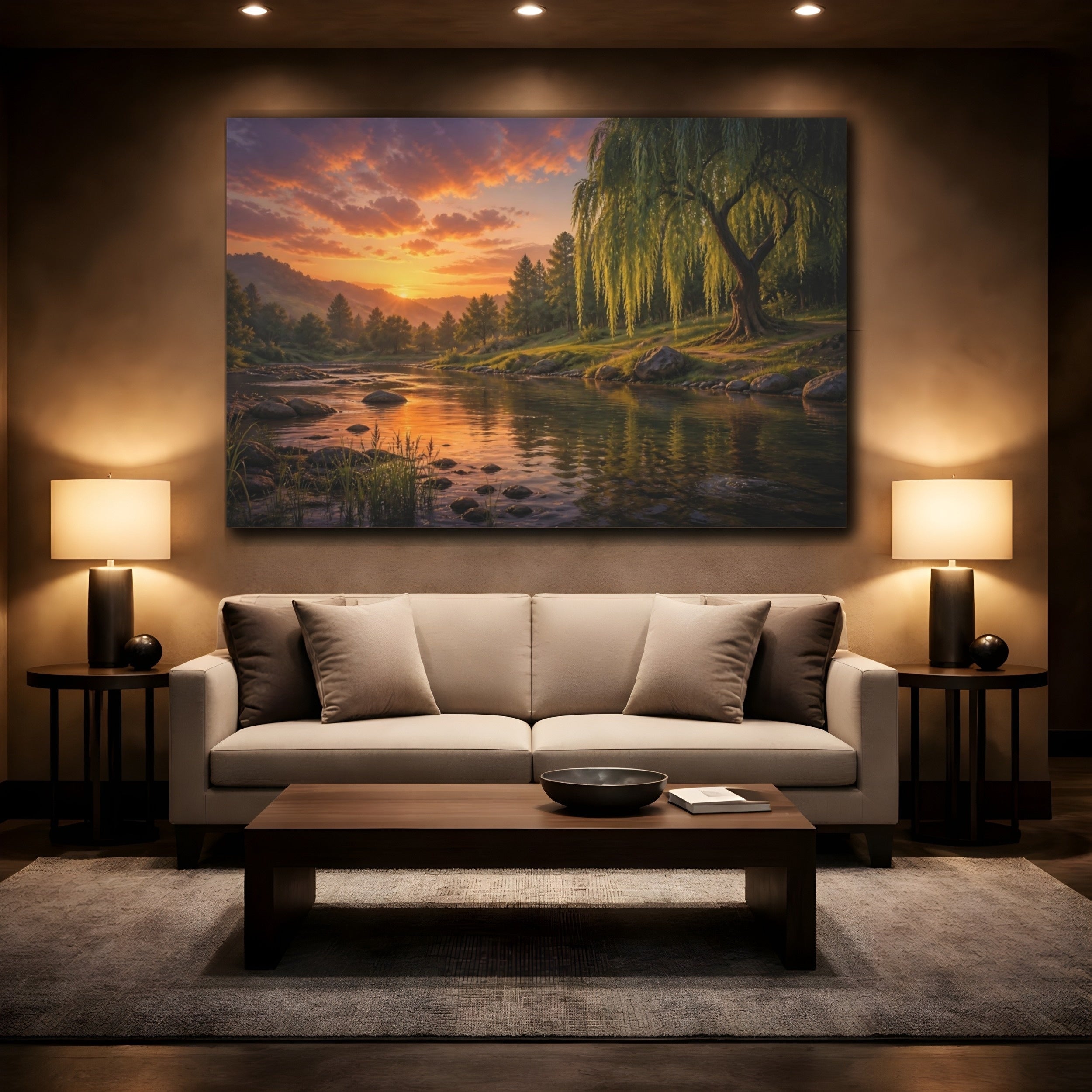 Mockup 2. Nature Willow Tree Orange And Green shown as canvas print