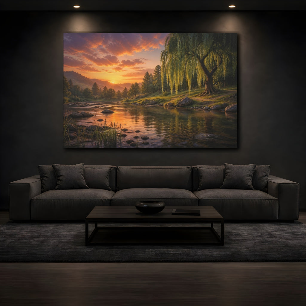 Mockup 3. Nature Willow Tree Orange And Green shown as canvas print