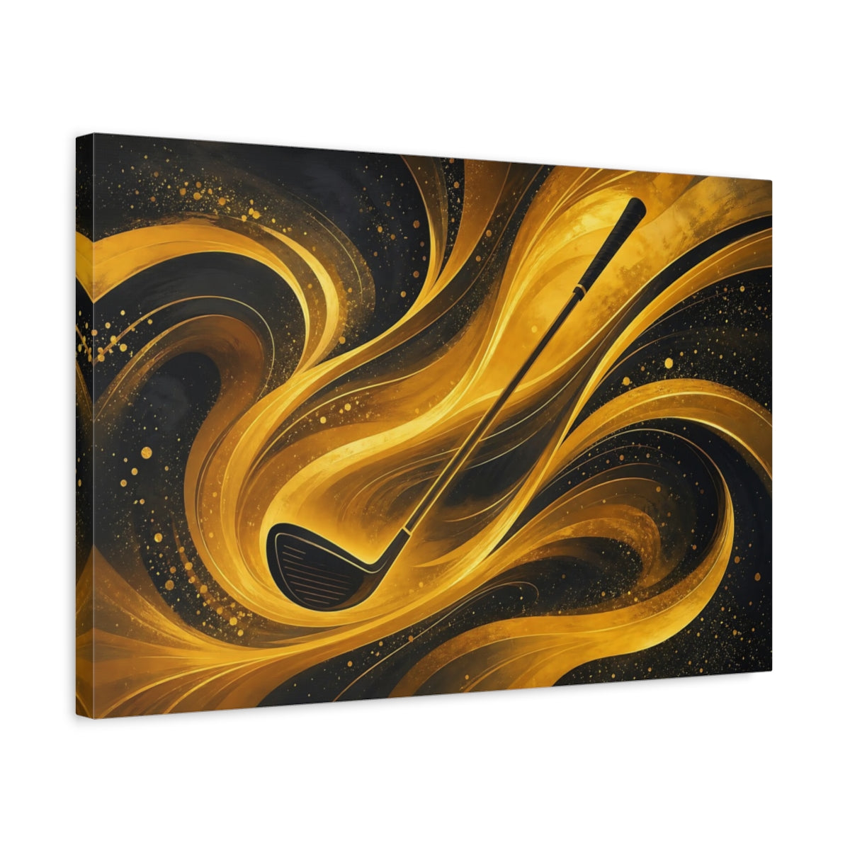 Side Mockup 3. Sports Golf Club Gold And Black shown as stretched canvas wall art