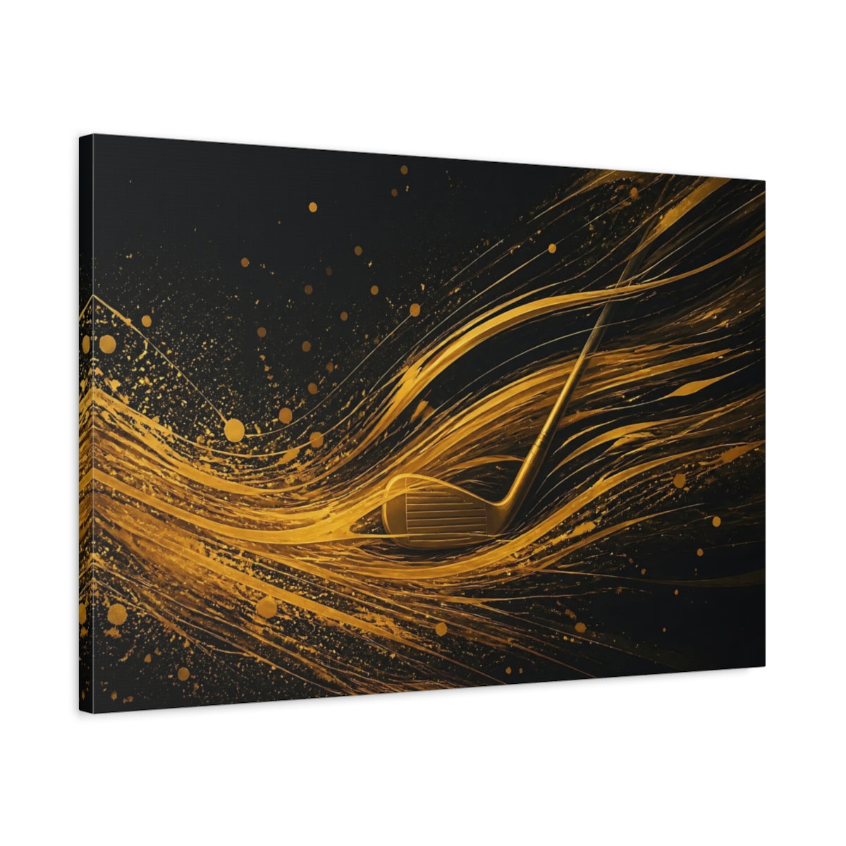 Side Mockup 2. Sports Golf Club Gold And Black shown as stretched canvas wall art