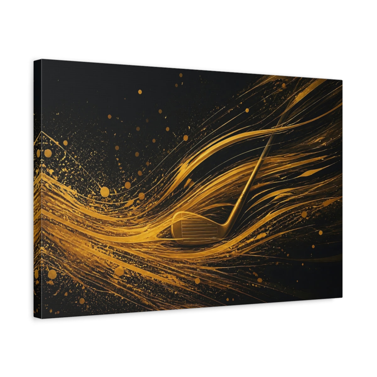 Side Mockup 3. Sports Golf Club Gold And Black shown as stretched canvas wall art