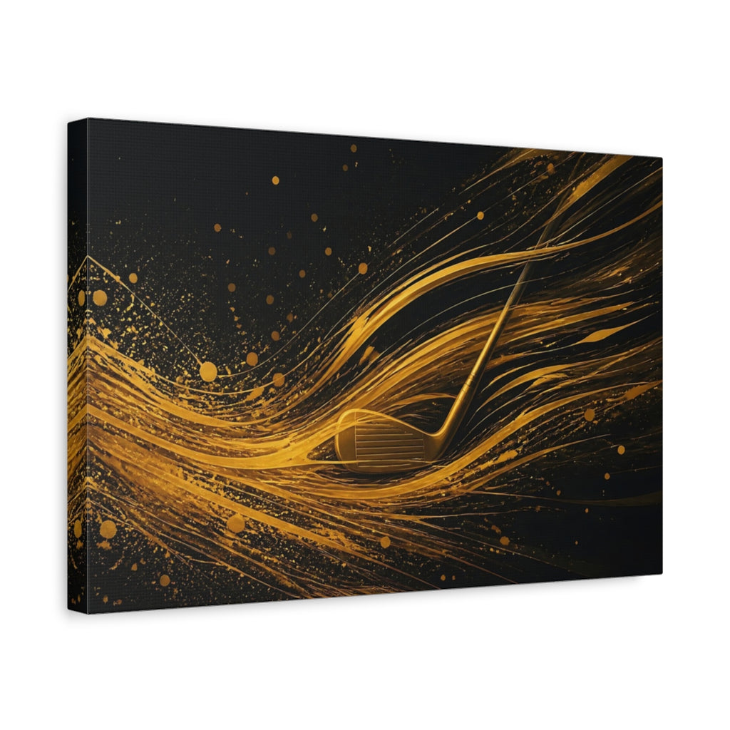 Side Mockup 4. Sports Golf Club Gold And Black shown as stretched canvas wall art